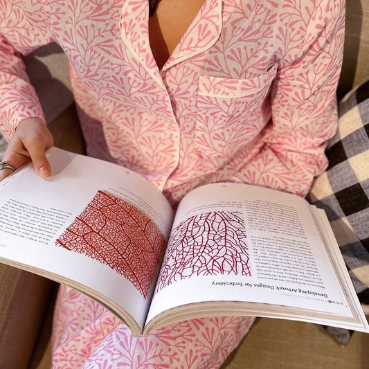 Block Printed Cotton Pajamas "Pink Bud"