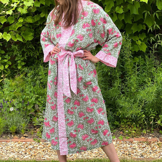 Kimono "Green and Pink Flower"